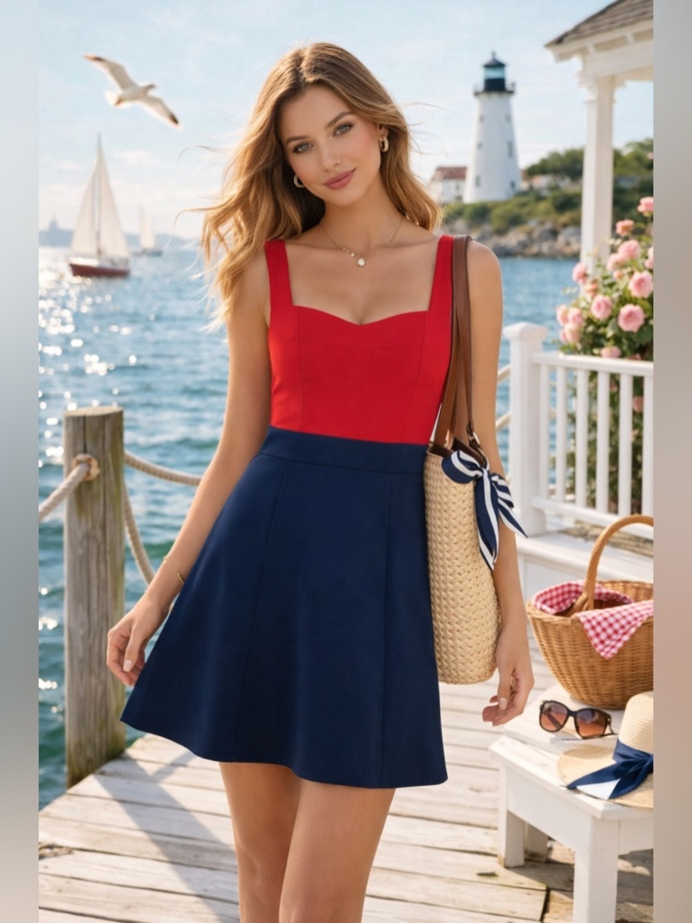 Anthropologie Girls From Savoy Dress Women Sz 2 Red Navy Colorblock Y2K Coastal